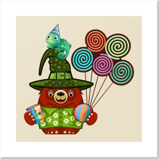 Bear and Chameleon Party Time Posters and Art